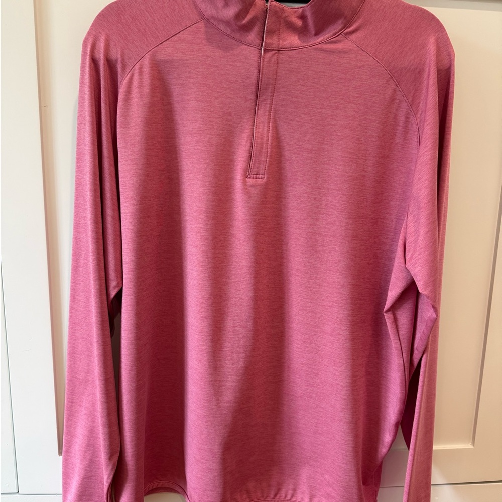Peter Millar Pink Quarter Zip Pullover with Contrast Trim